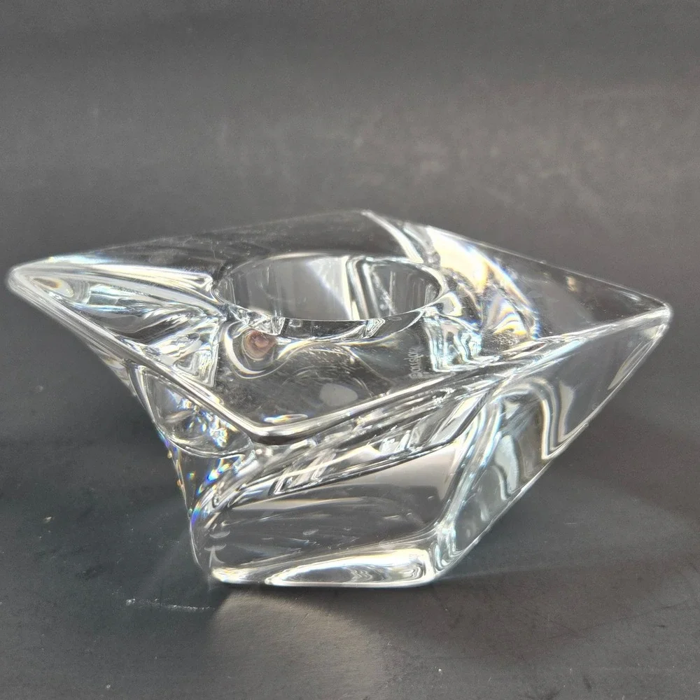Orrefors Sweden Crystal Diamond Votive Candle Holder Anne Nilsson Signed Square